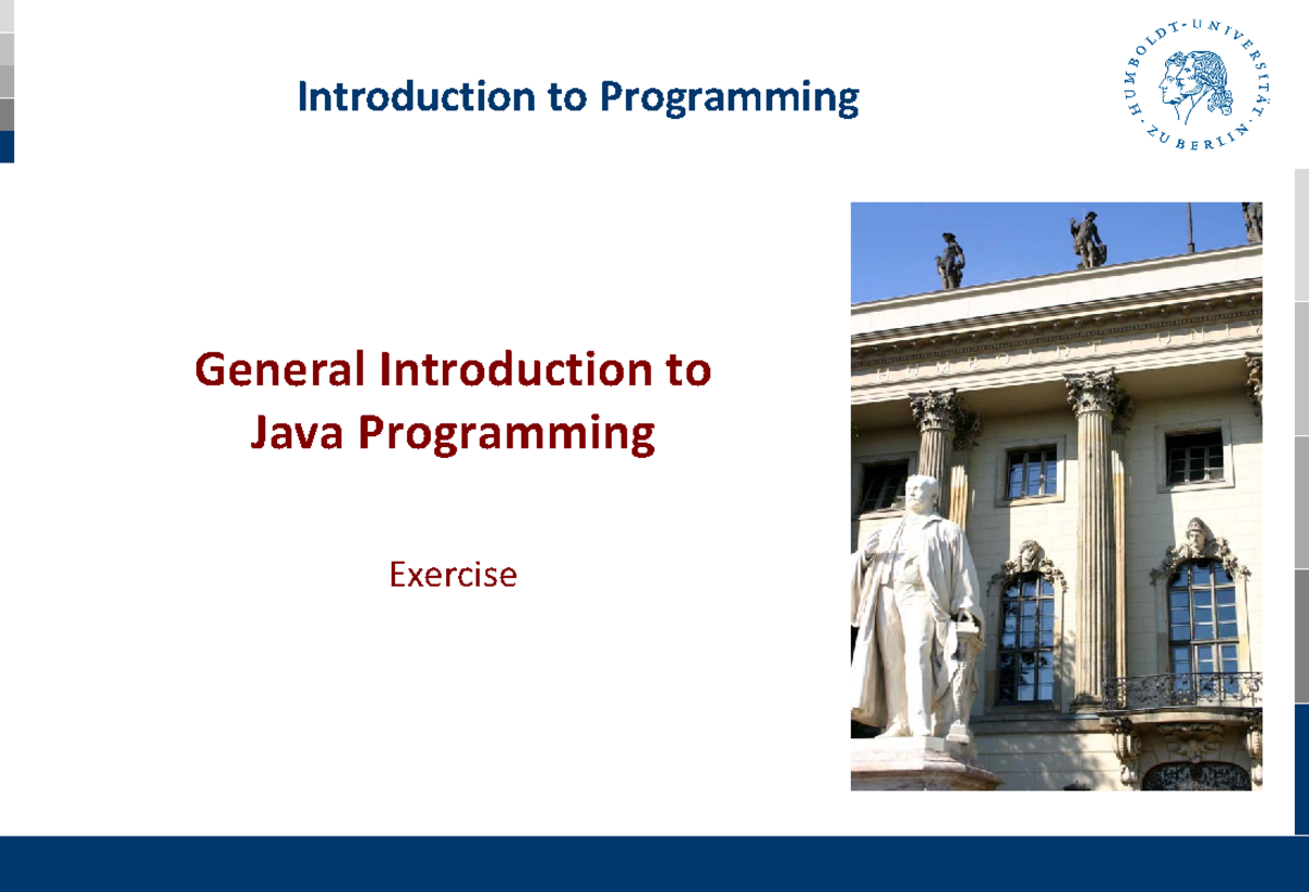 Java Programming Introduction - Course E1 Lecture 01 Overview - Studocu