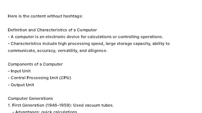 CS101: Definition and Characteristics of Computers and Their Components ...