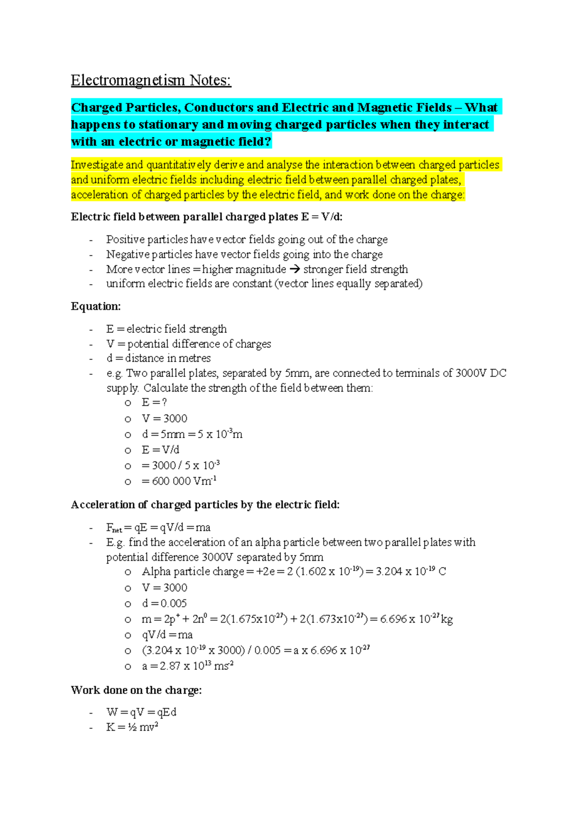 Electromagnetism Lecture Notes (PHYS 101): Charged Particles and Fields ...