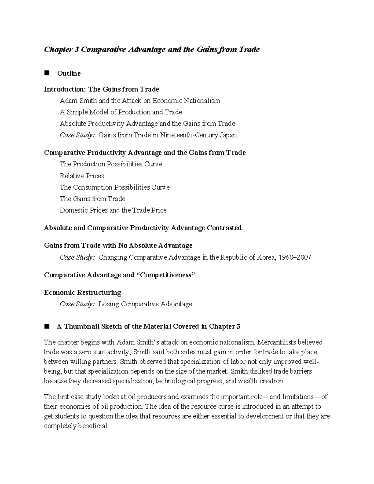 Comparative Advantage and Gains from Trade - Chapter 3 Outline - Studocu