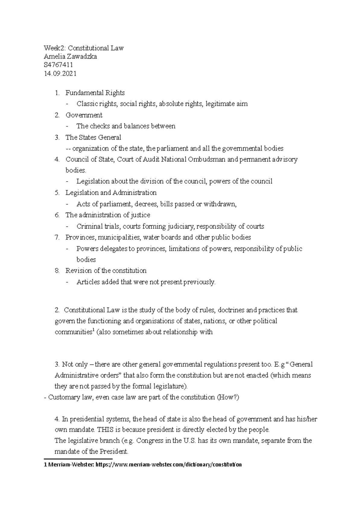 Week 2 Constitutional Law - Key Concepts and Answers - Studeersnel