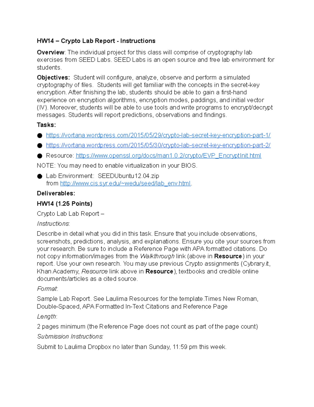 HW14 - Crypto Lab - HW14 – Crypto Lab Report - Instructions Overview ...