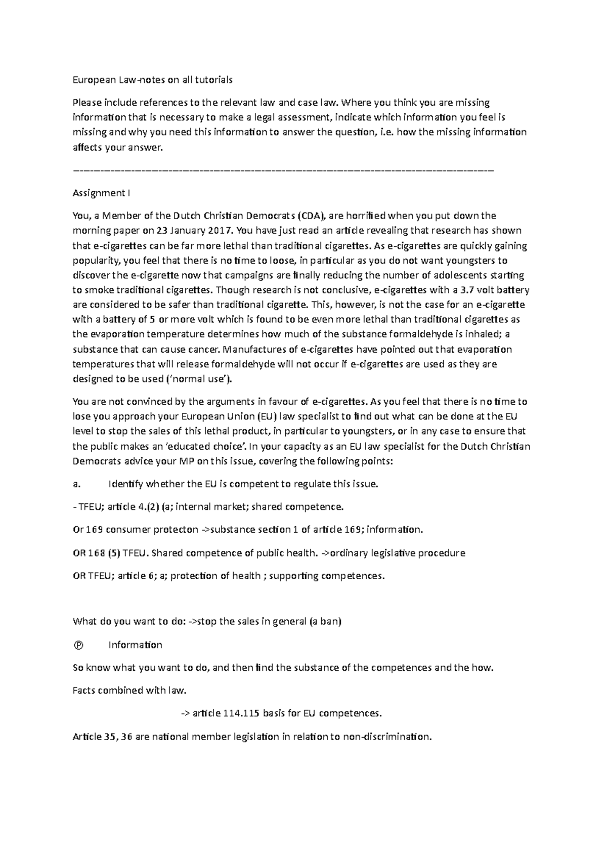European Law Tutorials Summary and Essential Notes (EL 101) - Studeersnel