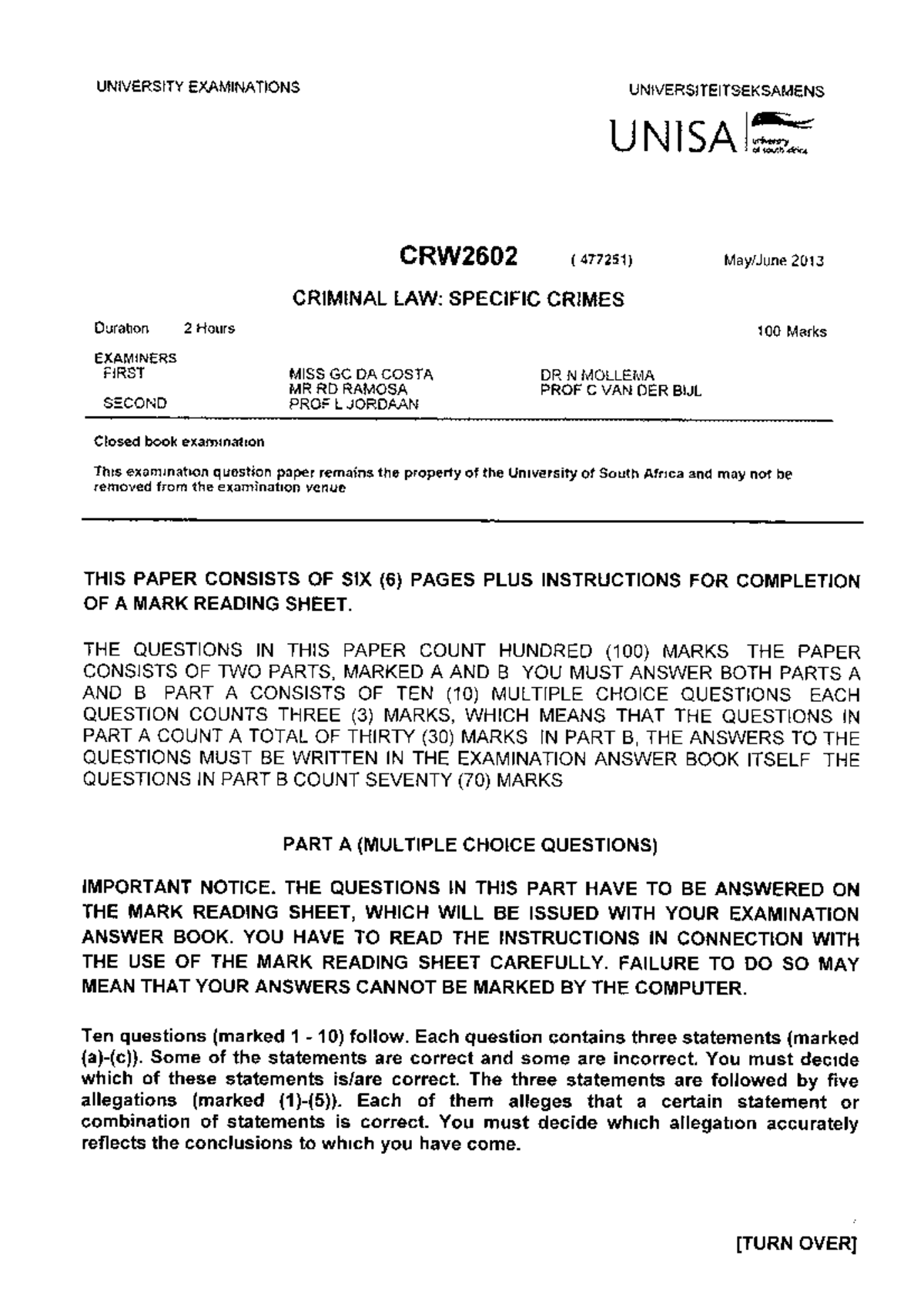 CRW2602 June 2013 Exam Past Paper Review - Studocu