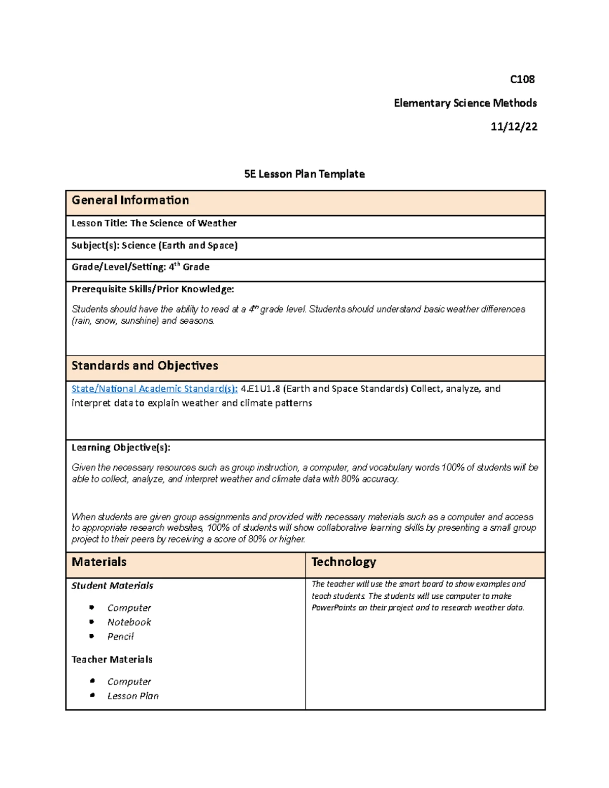 Magical matter! 5th grade science lesson - 5E Lesson Plan Template WGU ...