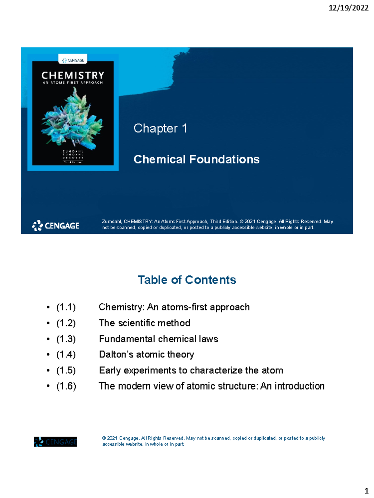 CHEM 101: Atoms 1st Approach Chapter 1 PowerPoint Summary - Studocu