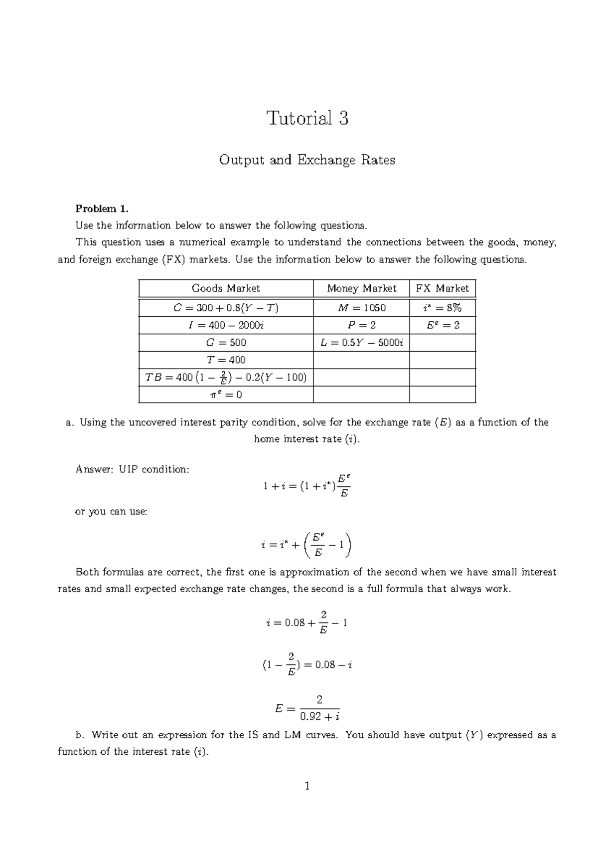 Tutorial 3: IS-LM Model & Exchange Rates Analysis - Studocu