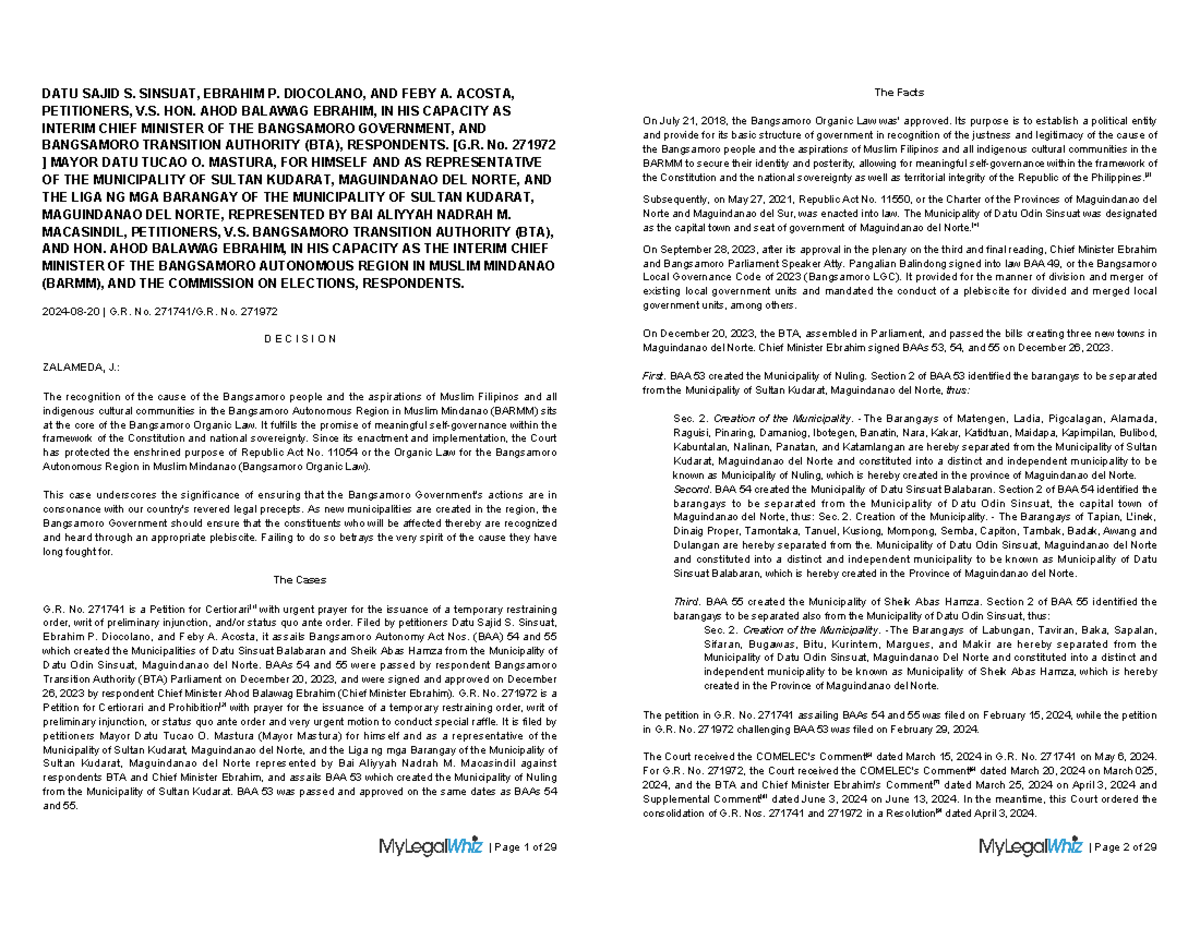 Datu Sajid S. Sinsuat v. Hon. Ebrahim: Legal Analysis of G.R. No ...