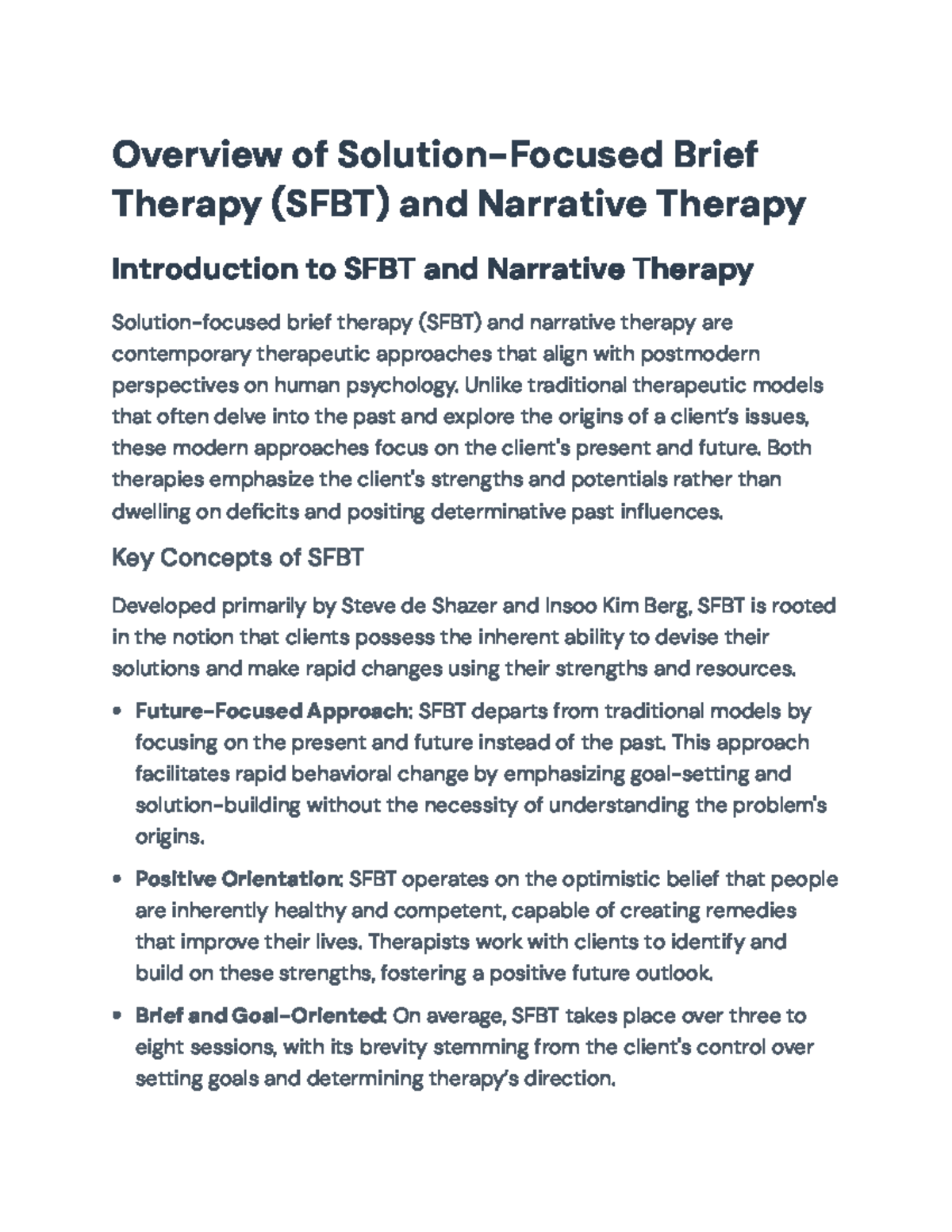 Overview of Solution-Focused Brief Therapy (SFBT) and Narrative Therapy ...