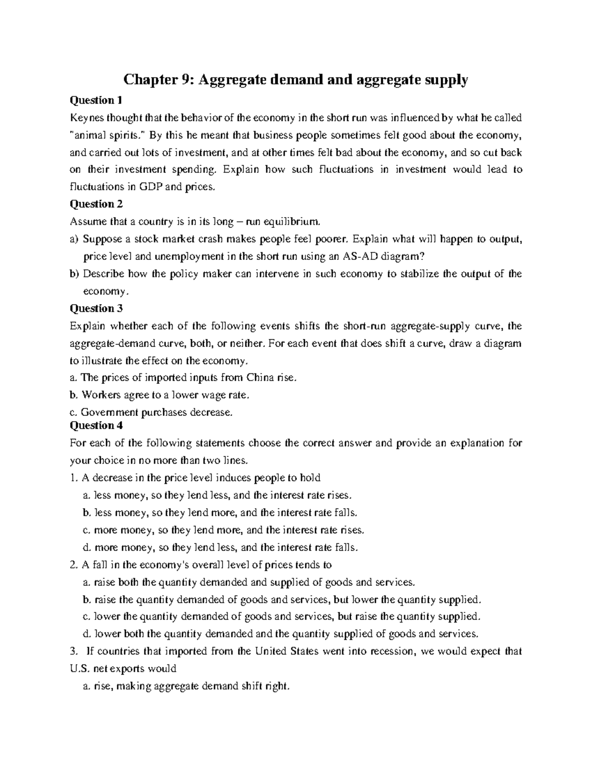 Problem Set 9 - Aggregate Demand and Supply Concepts - Btvn - Studocu