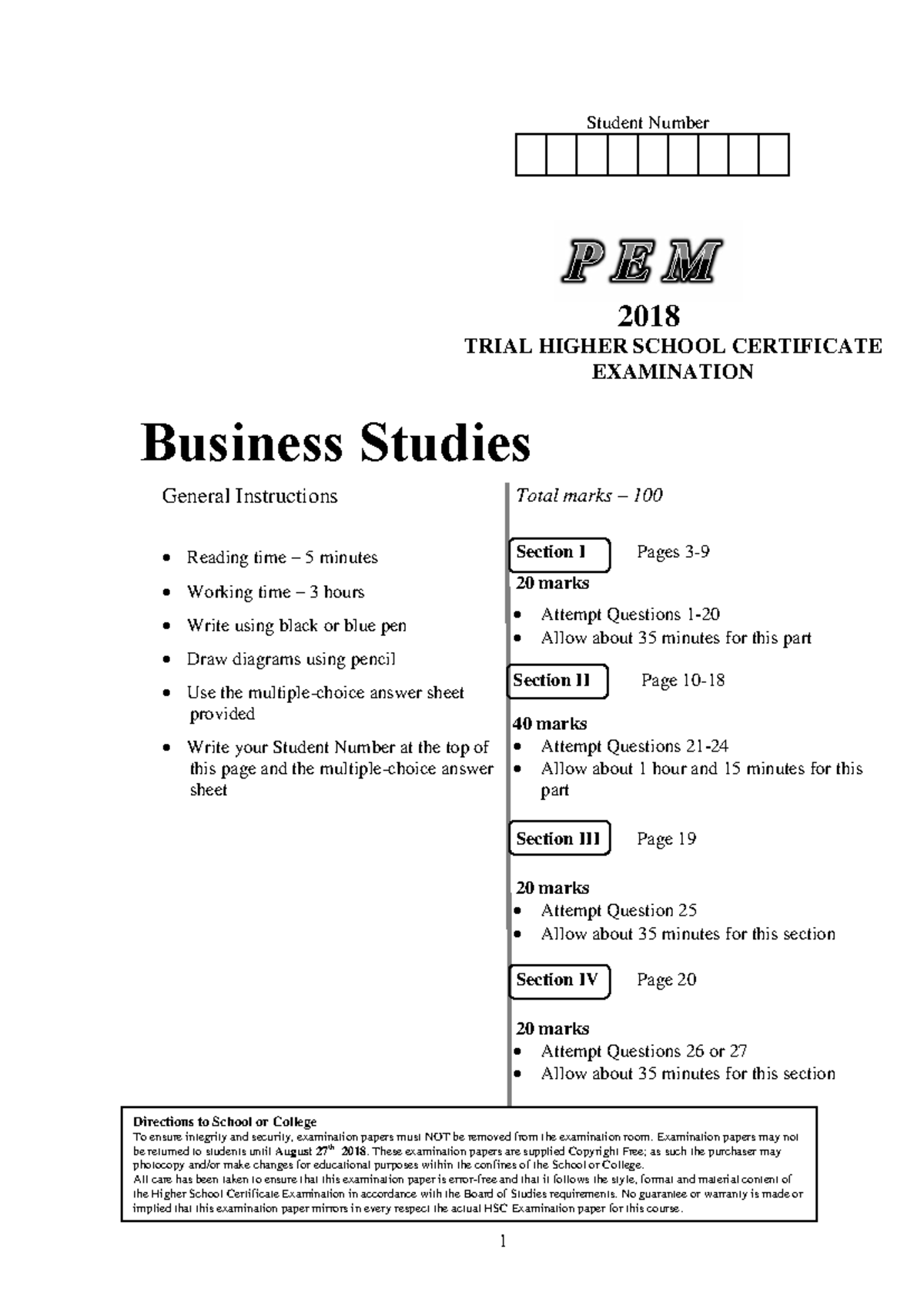PEM 2018 Trial HSC Business Studies Exam Paper - Studocu