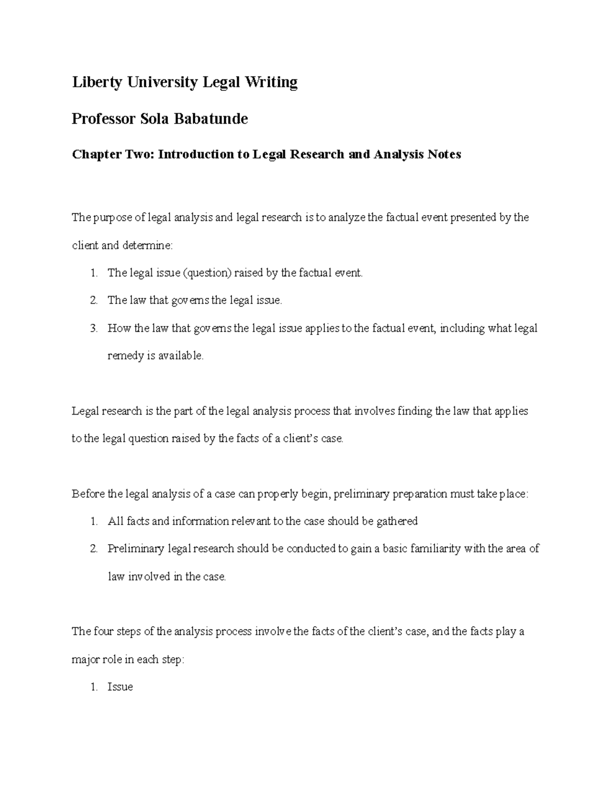 Legal Writing (LW) Chapter 2: Legal Research & Analysis Notes - Studocu