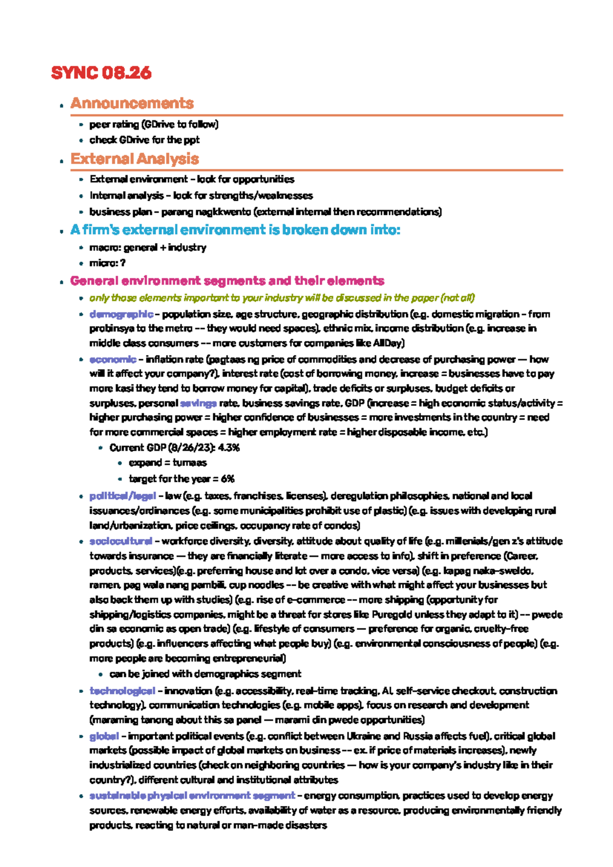 Strama - SYNC 08 - Synchronous Class Notes on External Analysis - Studocu
