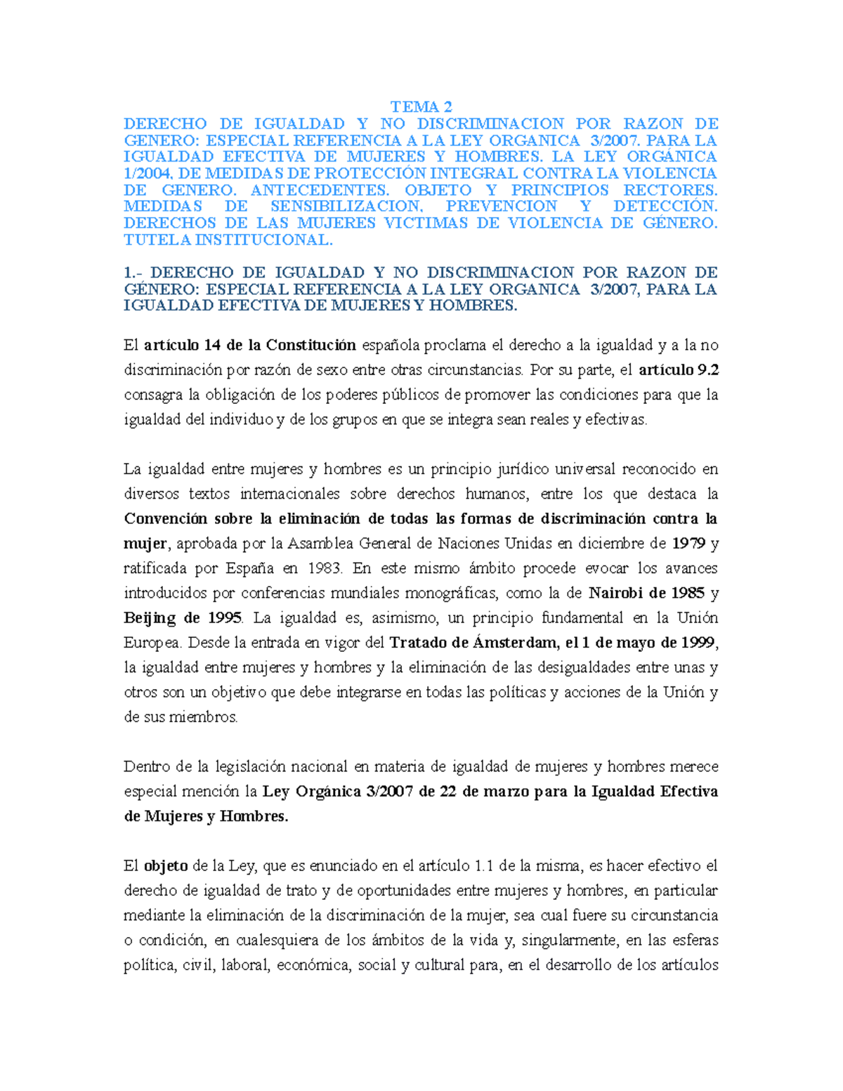 TEMA 2 - Derechos de Igualdad y No Discriminación por Género - Studocu