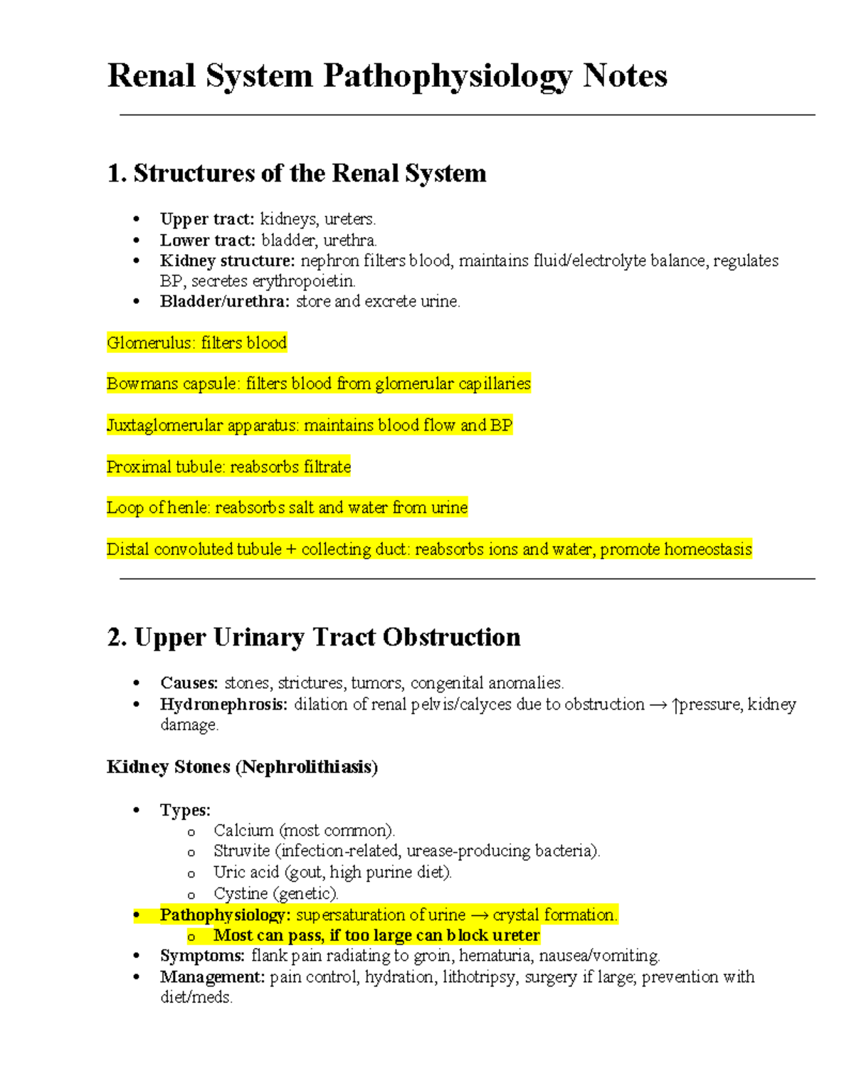 Renal System Pathophysiology Study Notes: Key Concepts & Management ...