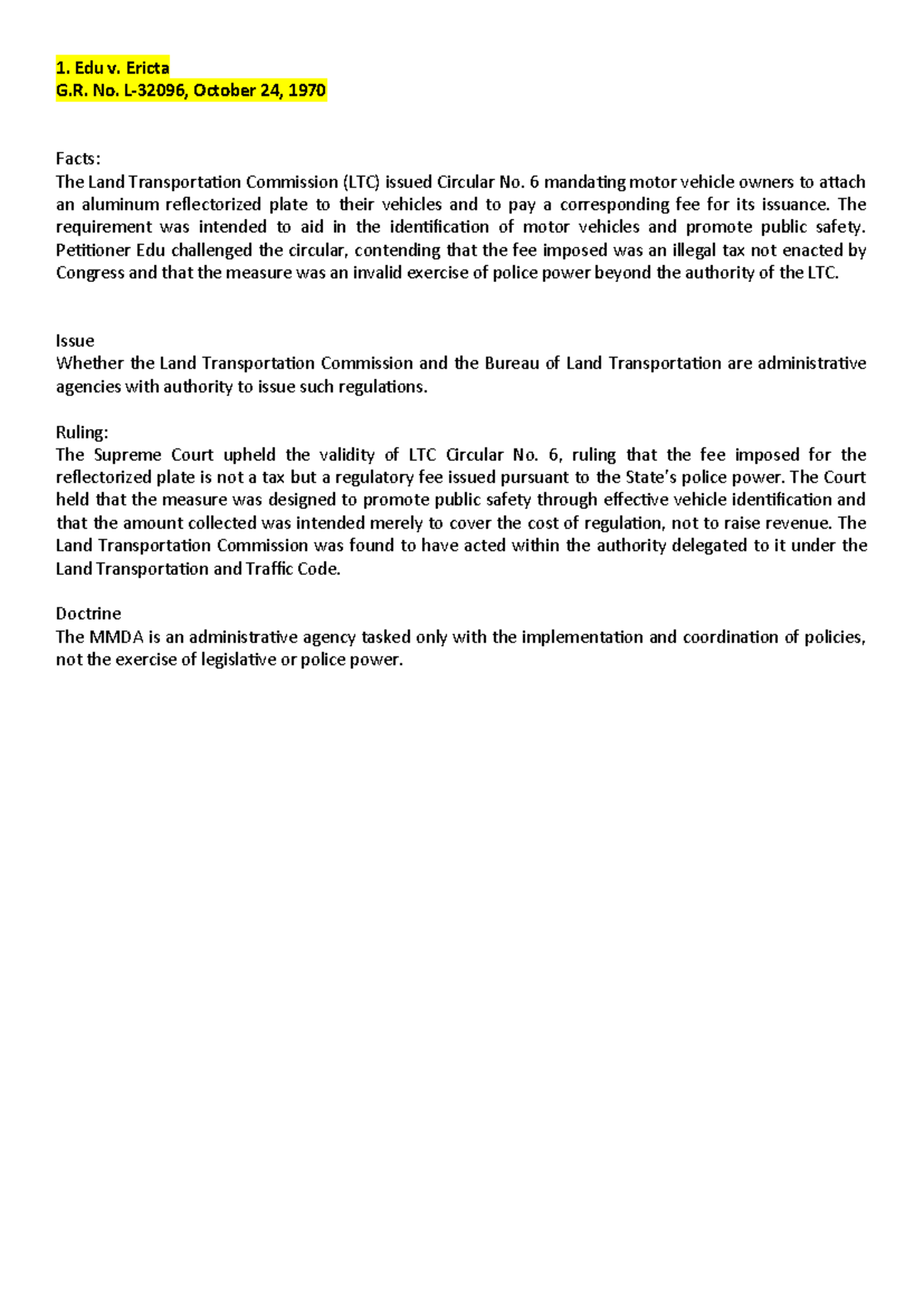 Admin Law Case Digests: Key Rulings and Principles (1-10) - Studocu