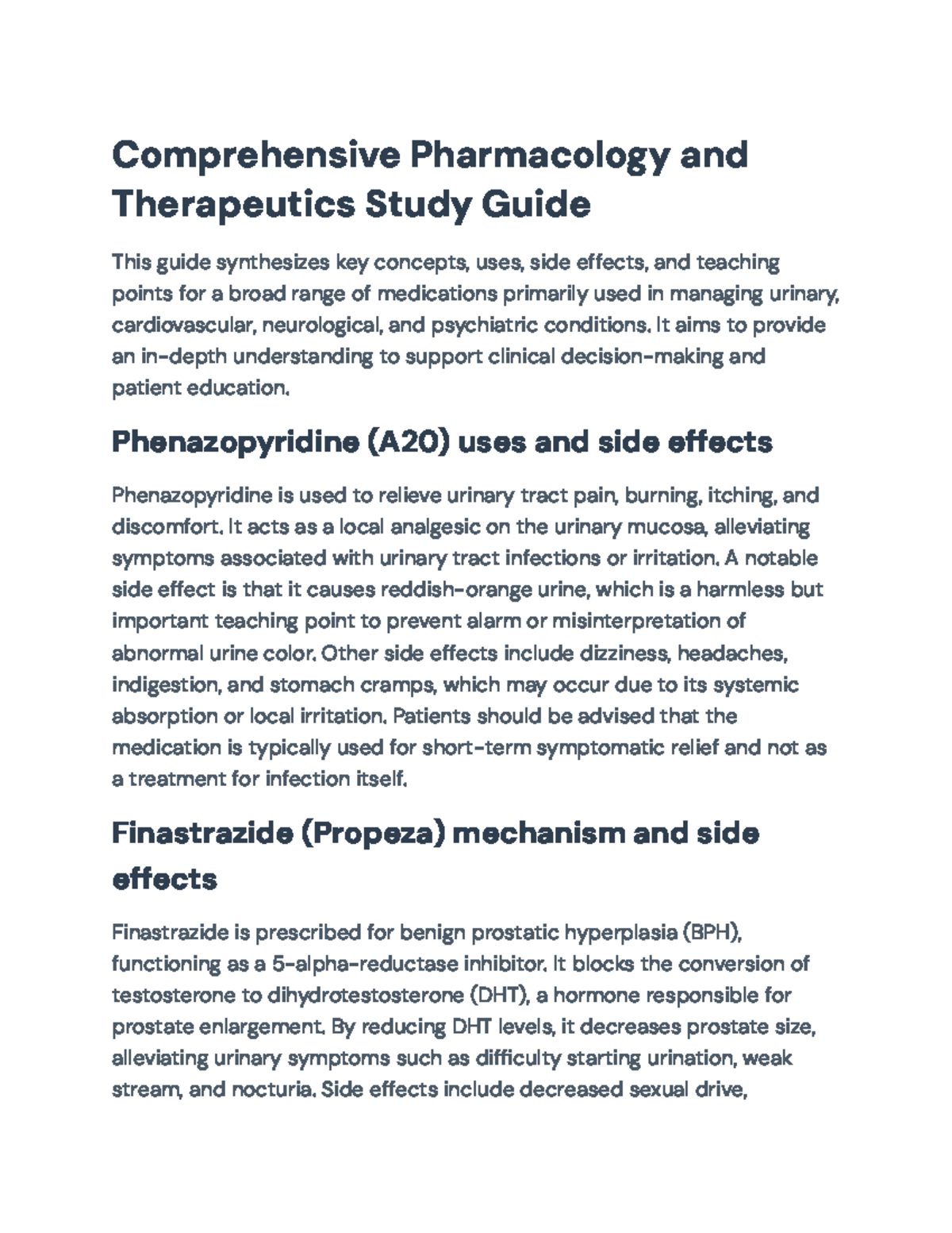Comprehensive Pharmacology Study Guide: Key Medications & Effects (PHAR ...