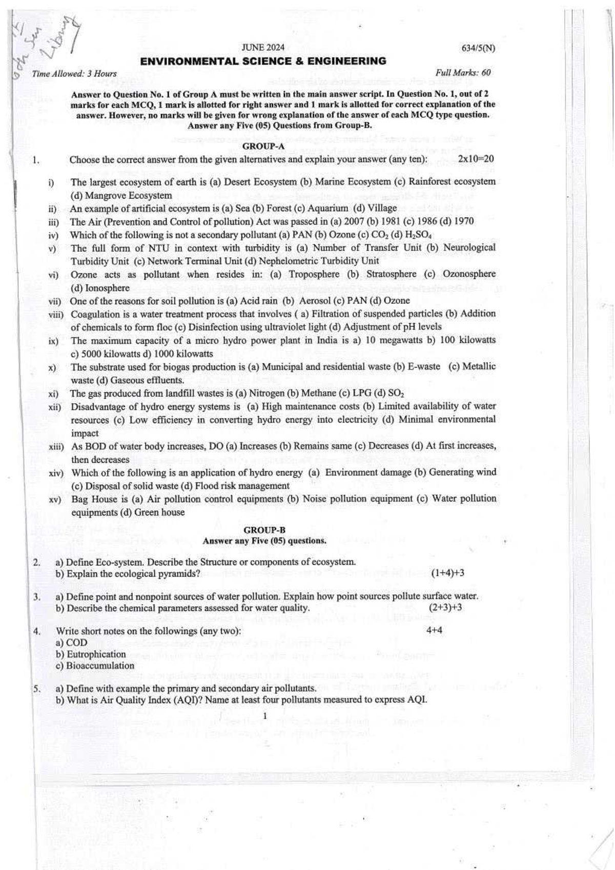 ALL ME 2024 - Environmental Science & Engineering Exam Notes - Studocu