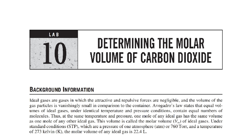 LAB 10: DETERMINING THE MOLAR VOLUME OF CO2 - Studocu