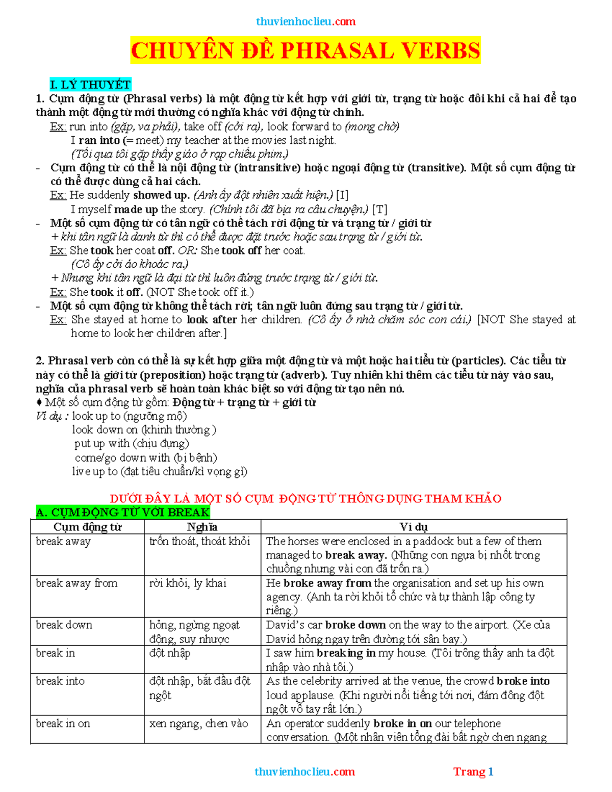 Phrasal Verbs Exercises for English Language Learners - Studocu