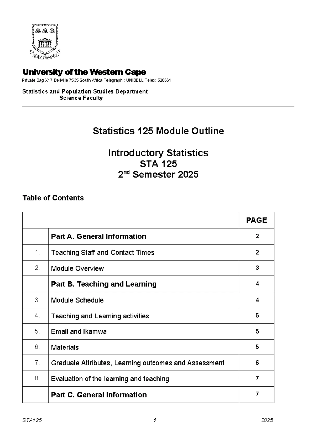 STA 125 Introductory Statistics Module Outline 2024 - Studocu