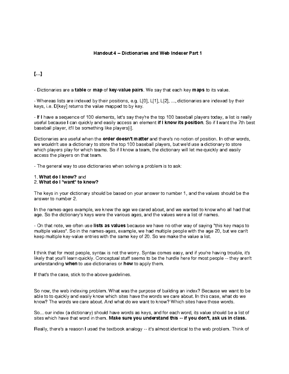 Handout 4: Understanding Dictionaries and Web Indexing Concepts - Studocu