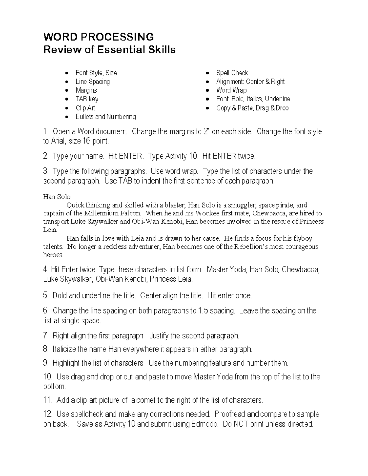 Activity 10 - Word Processing Skills Review and Instructions - Studocu