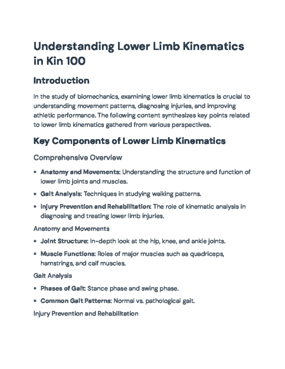 Kin 100 Lecture Notes: Anatomy and Movement Fundamentals - Studocu