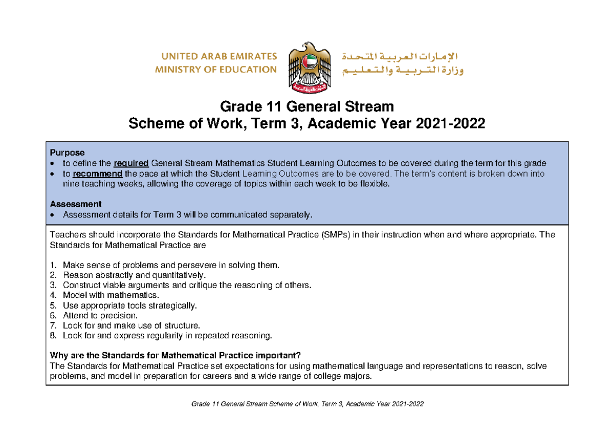 Grade 11 Math Scheme of Work - Term 3 Overview (2021-2022) - Studocu
