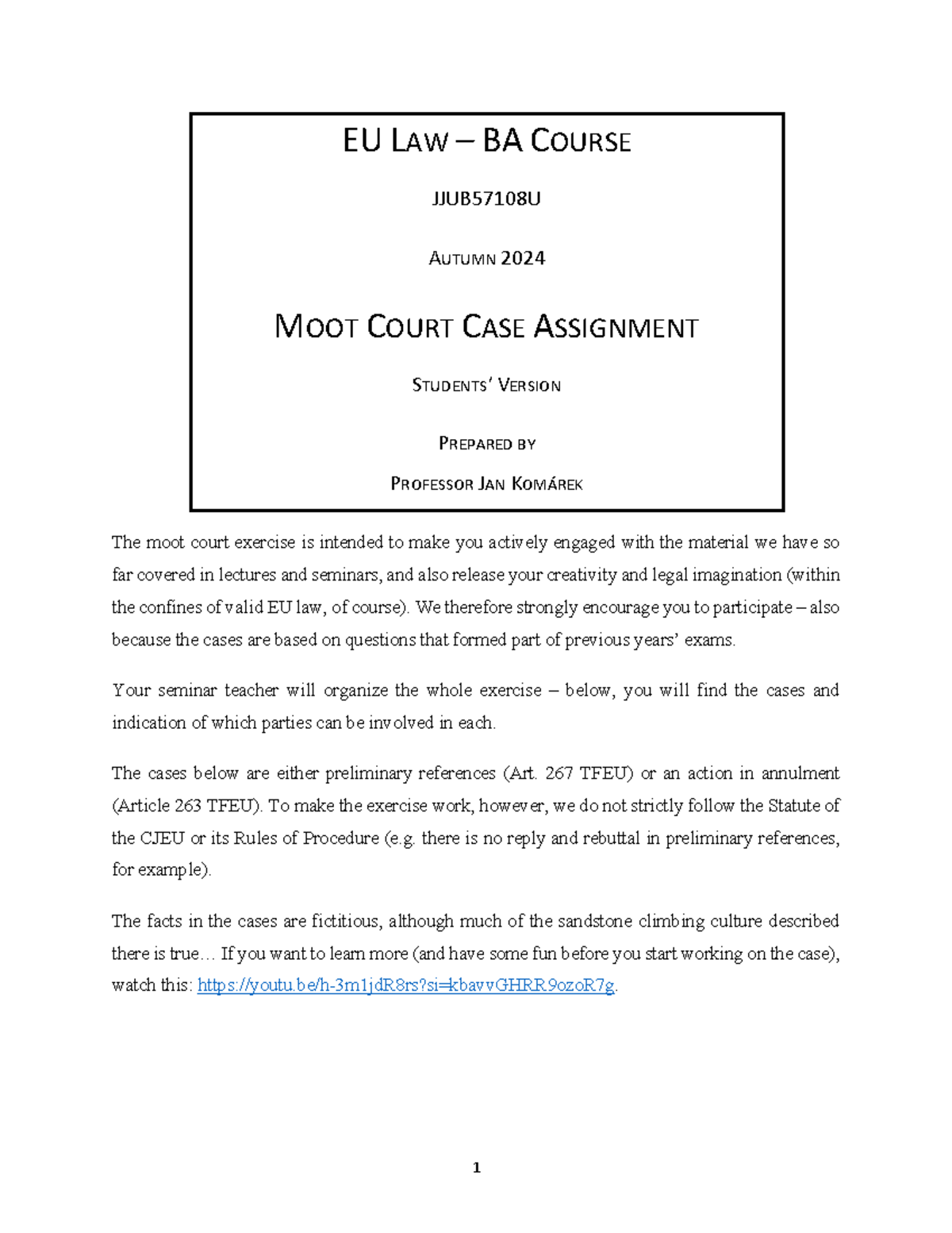 BA EU Law - Moot Court Autumn 2024 - Students' Final Assignment - Studocu