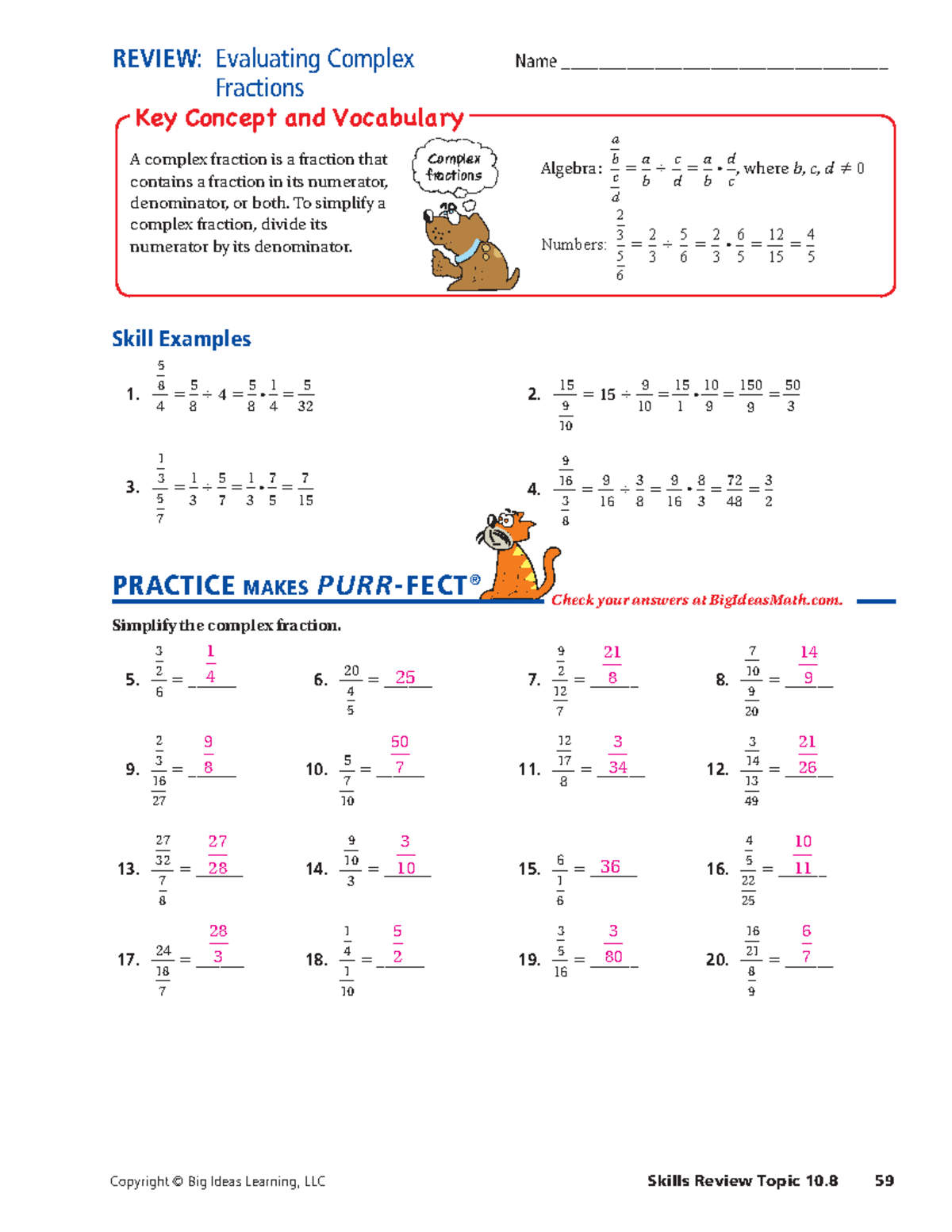 REVIEW: Complex Fractions Simplification - Skills Review 10.8 - Studocu