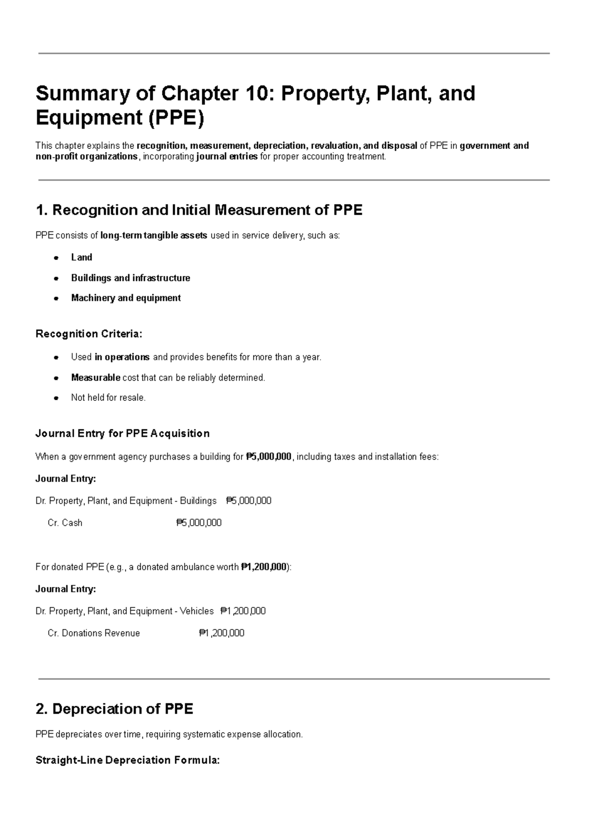 Summary of Chapter 10: PPE in Govt & Non-Profit Accounting - Studocu