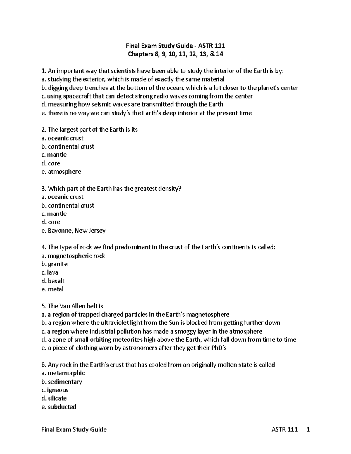 ASTR 111 Final Exam Study Guide: Chapters 8-14 Overview - Studocu