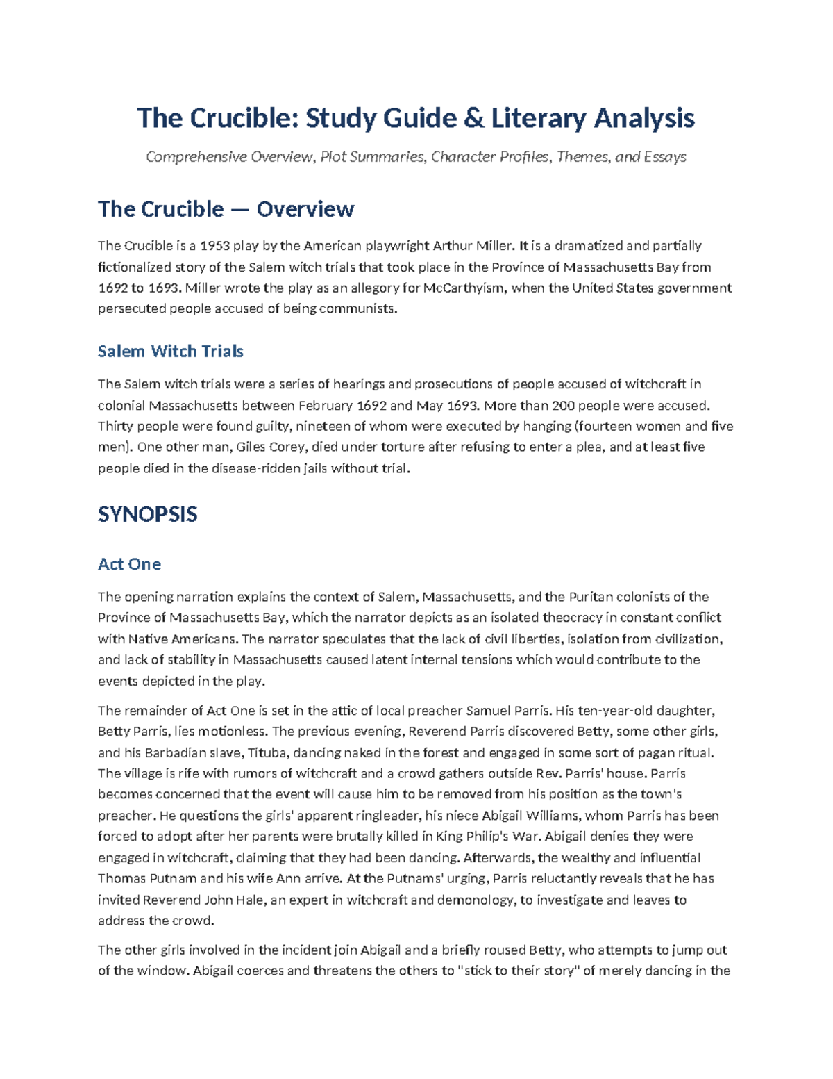 The Crucible (ENG 101): Comprehensive Study Guide & Literary Analysis ...