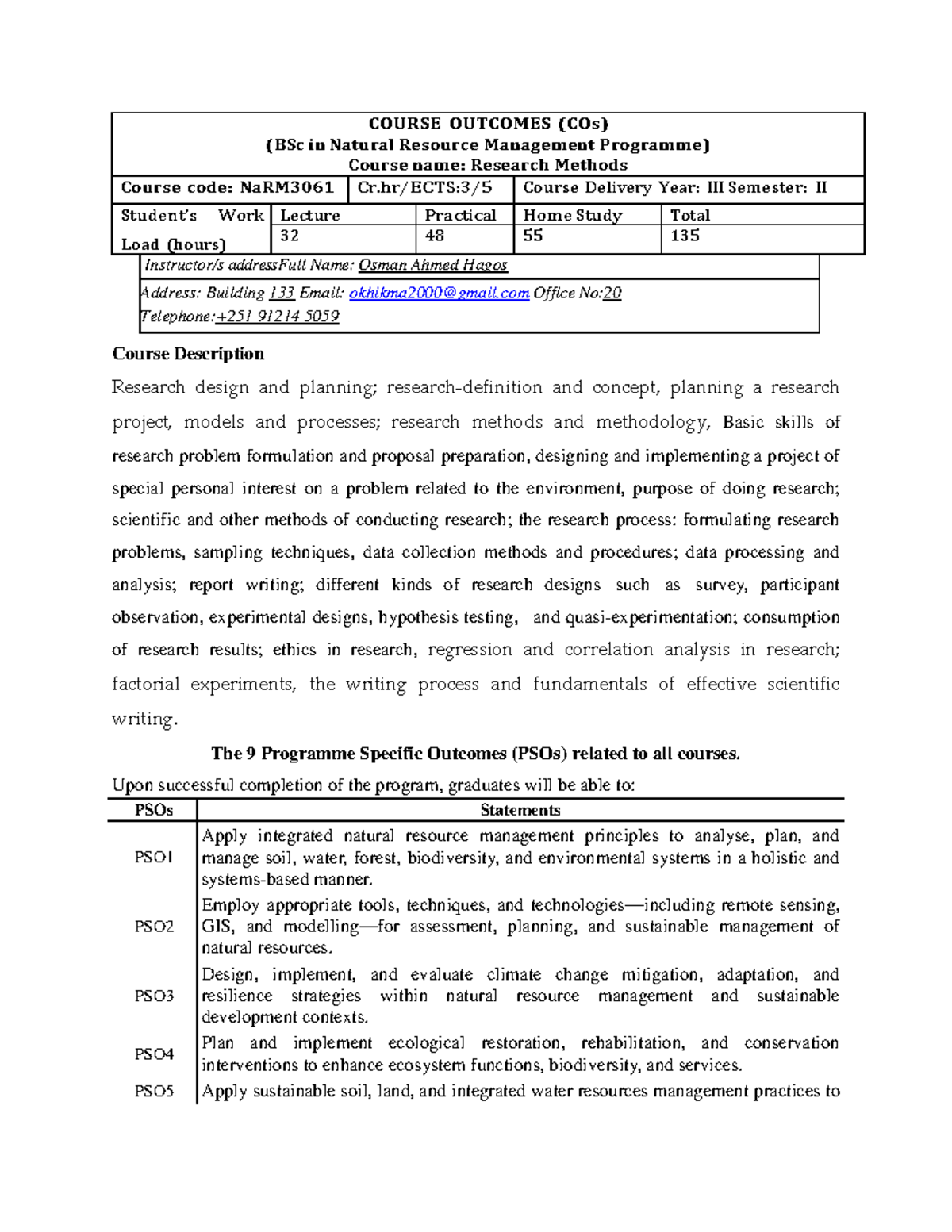 Research Methods Course Outcomes (NaRM3061) - Semester II - Studocu
