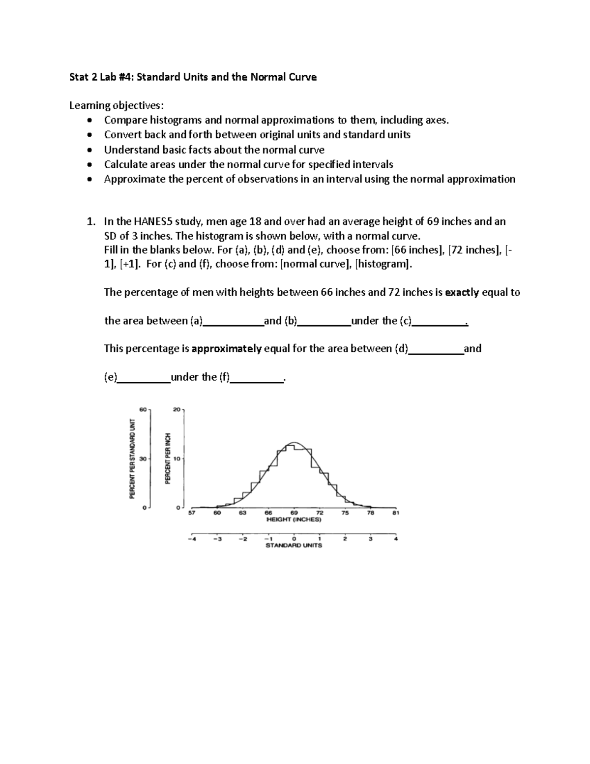 Stat 2 Lab: Standard Units & Normal Curve Analysis - Studocu
