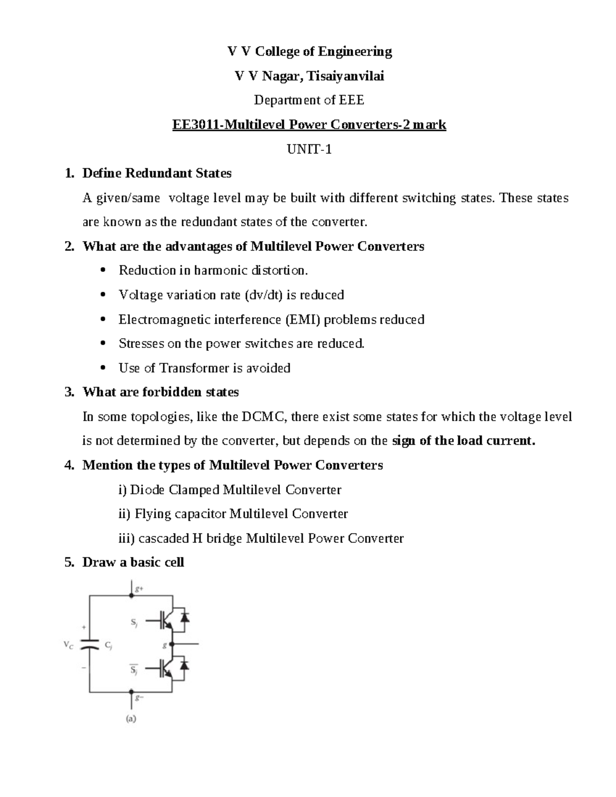 MLC-2: Multilevel Power Converters 2 Mark Question Bank - Studocu