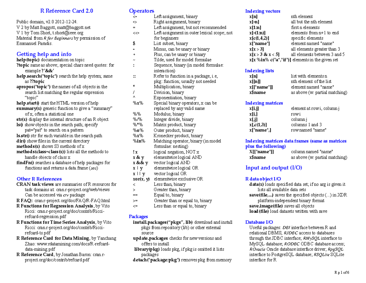 R-reference-card - This document provide you a concise summary about R ...