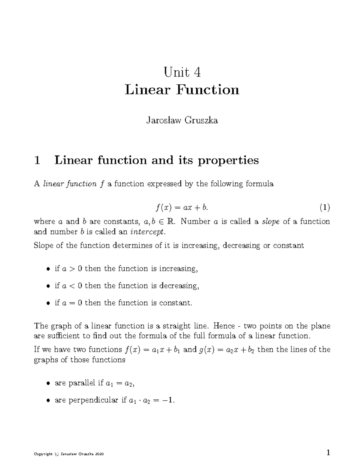 U4 - Linear Functions and Their Properties: A Comprehensive Guide - Studocu