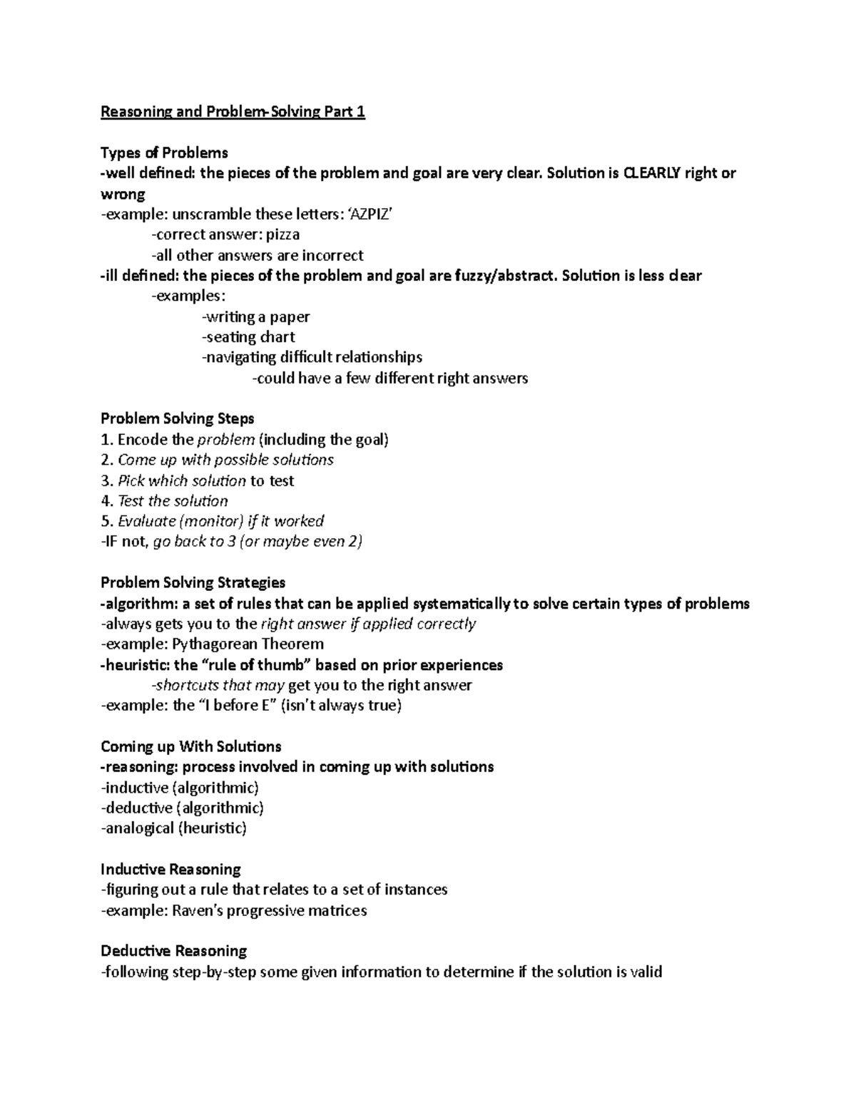 Reasoning and Problem Solving Part 1 - Reasoning and Part 1 Types of ...