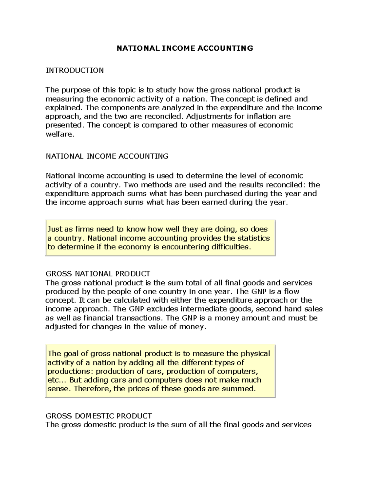 National Income Accounting: Understanding GNP and GDP Concepts - Studocu