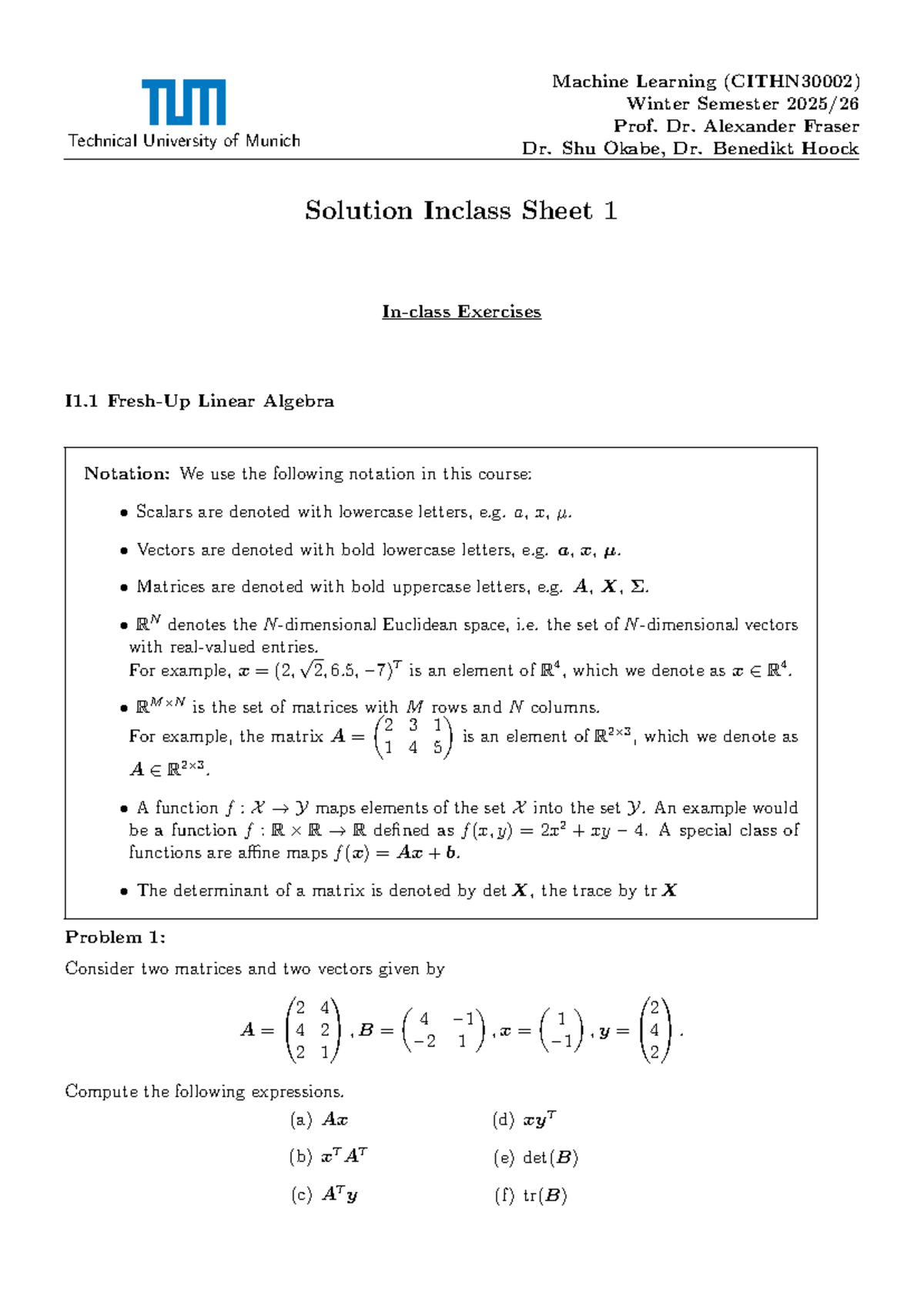 Machine Learning I1.1 & I1.2: Winter Semester Tutorial Solutions - Studocu