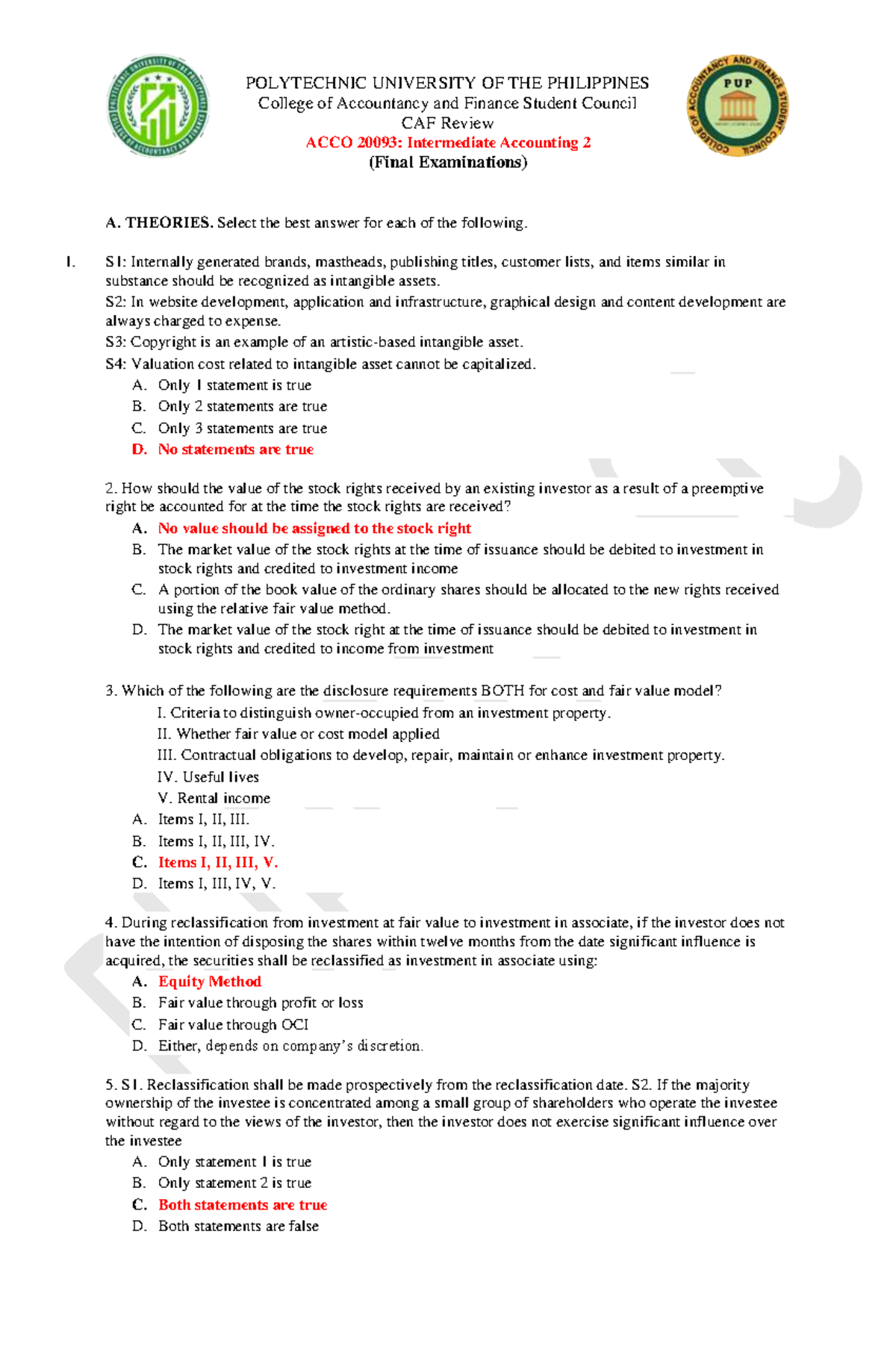 ACCO 20093: Final Exam Review - Intermediate Accounting 2 - Studocu