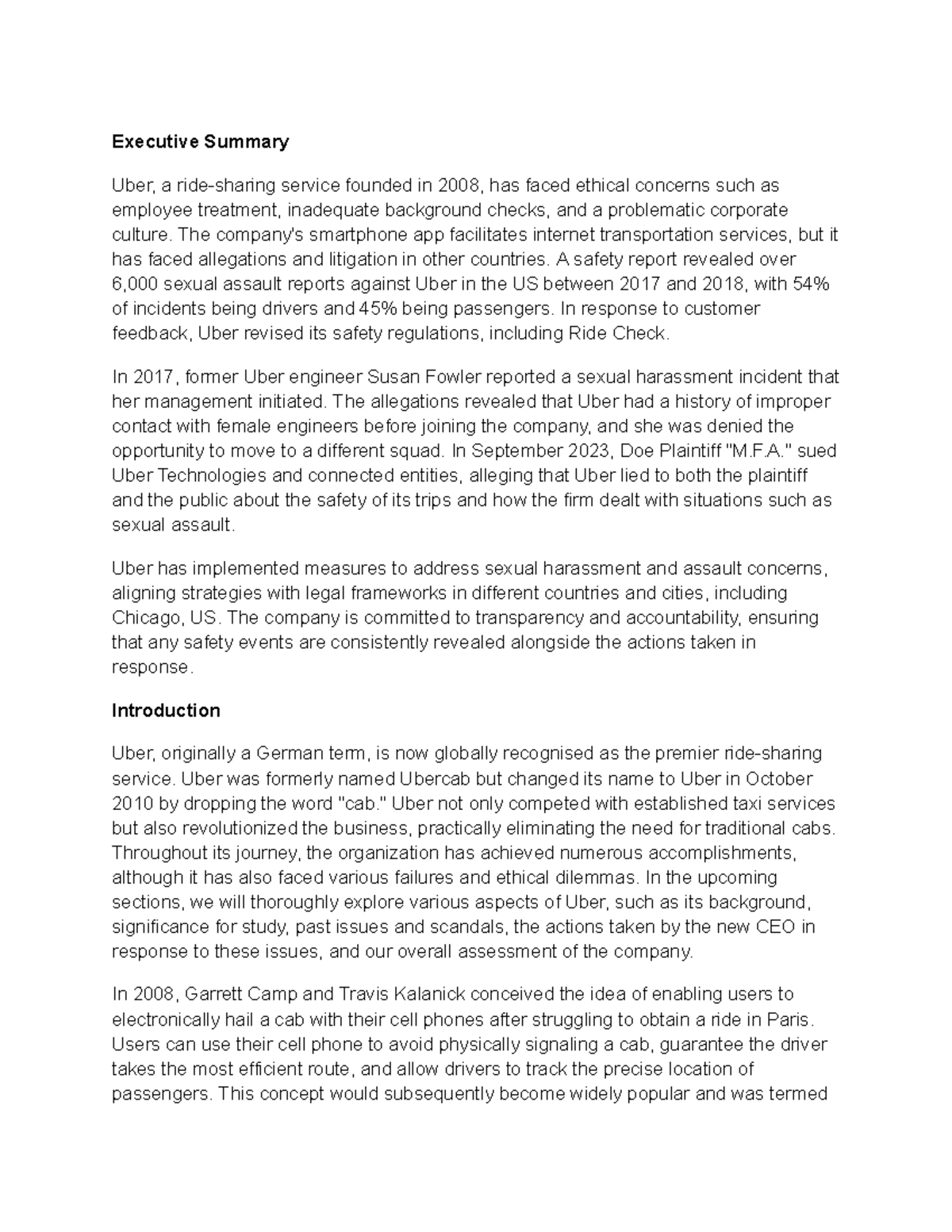 Untitled document - Uber analysis - Executive Summary Uber, a ride ...