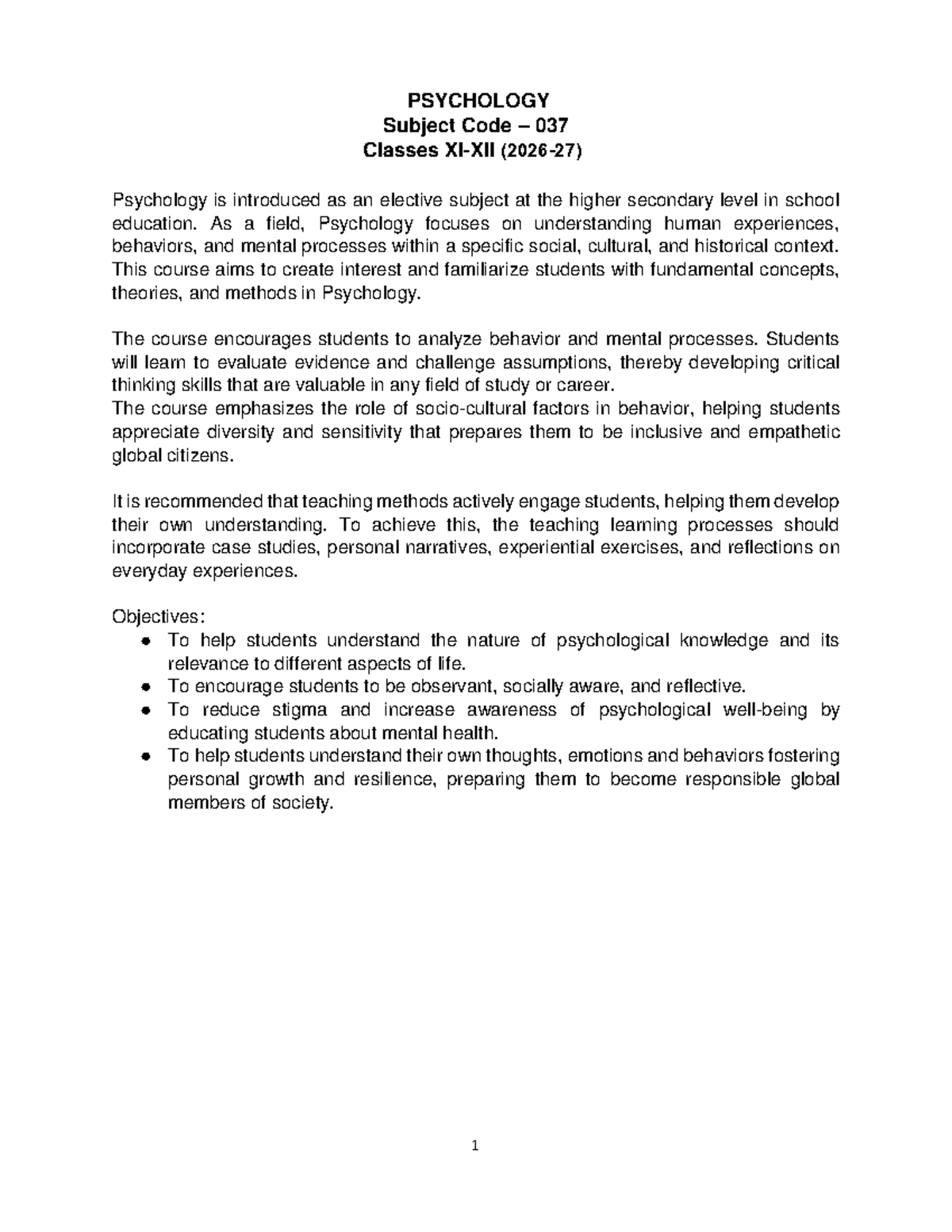 Psychology Course Overview & Structure (Sec P2 2026-27) - Studocu