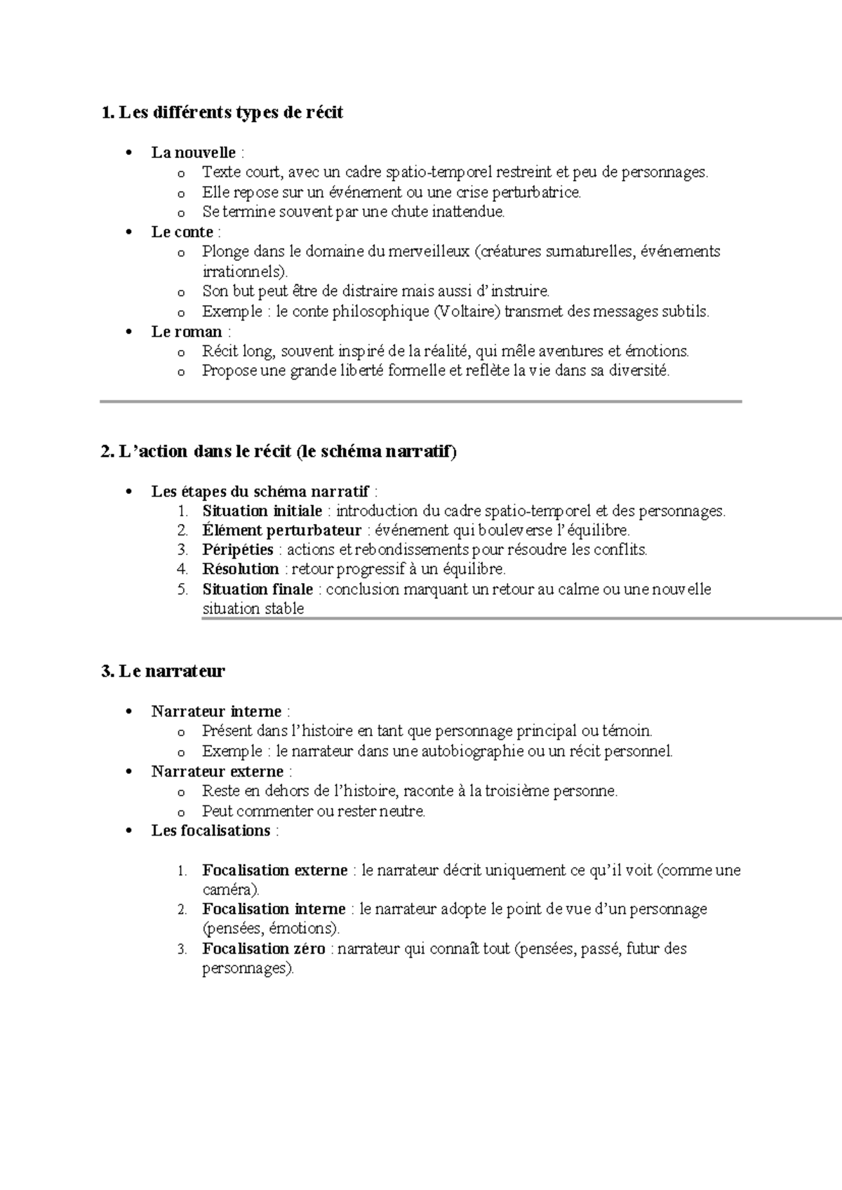 Le recit - 1. Les différents types de récit La nouvelle : o Texte court ...