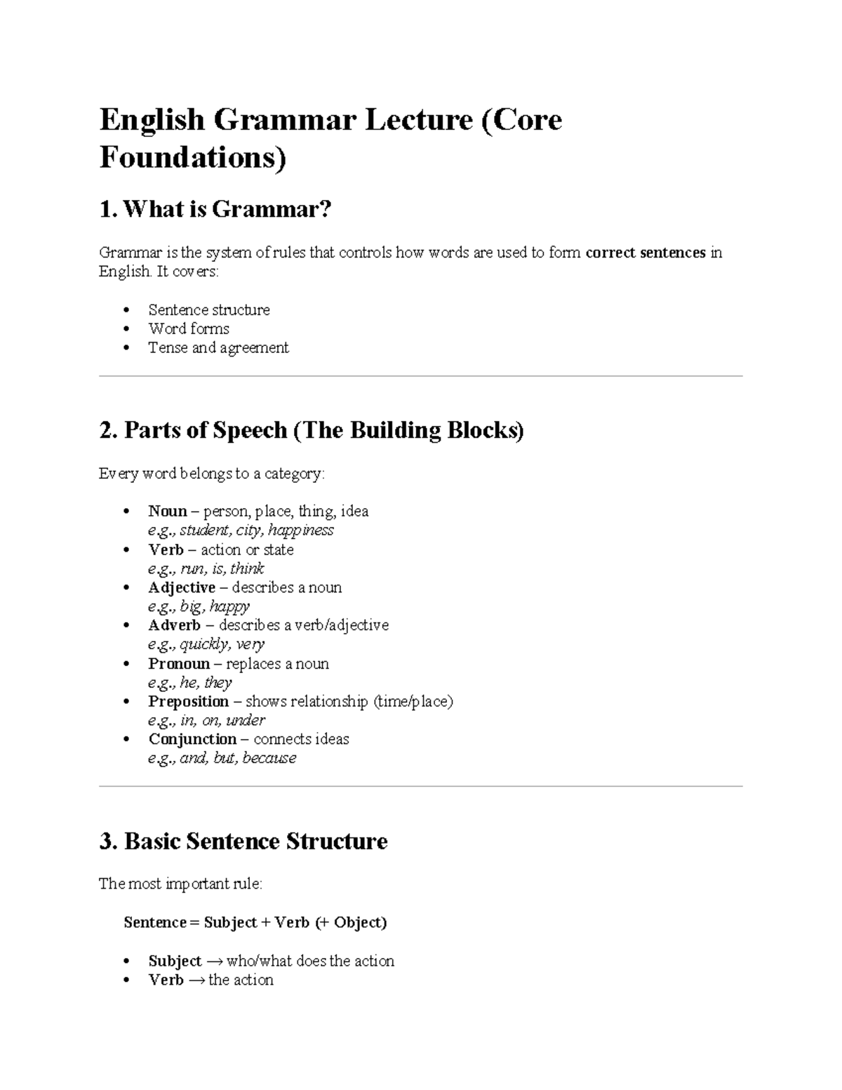English Grammar Lecture: Core Foundations Overview - Studocu