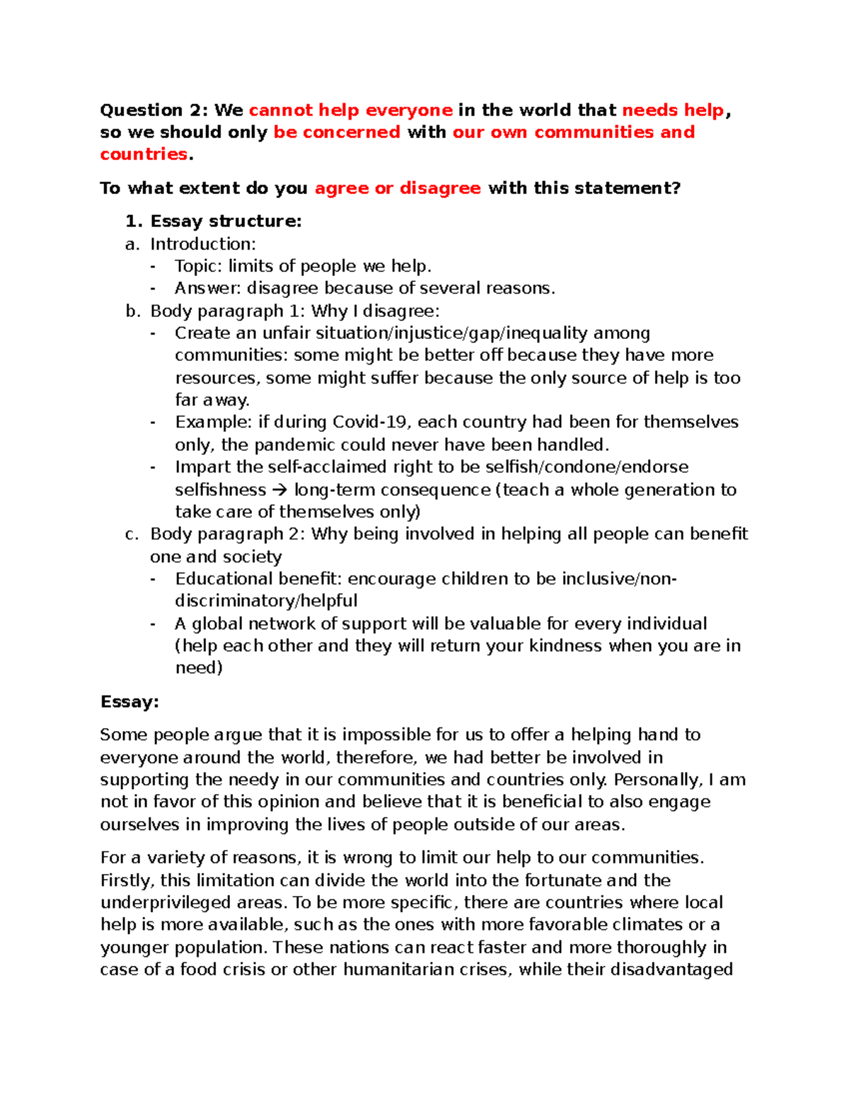 ENG 101: Essay Notes on Global Help vs. Community Focus - Studocu