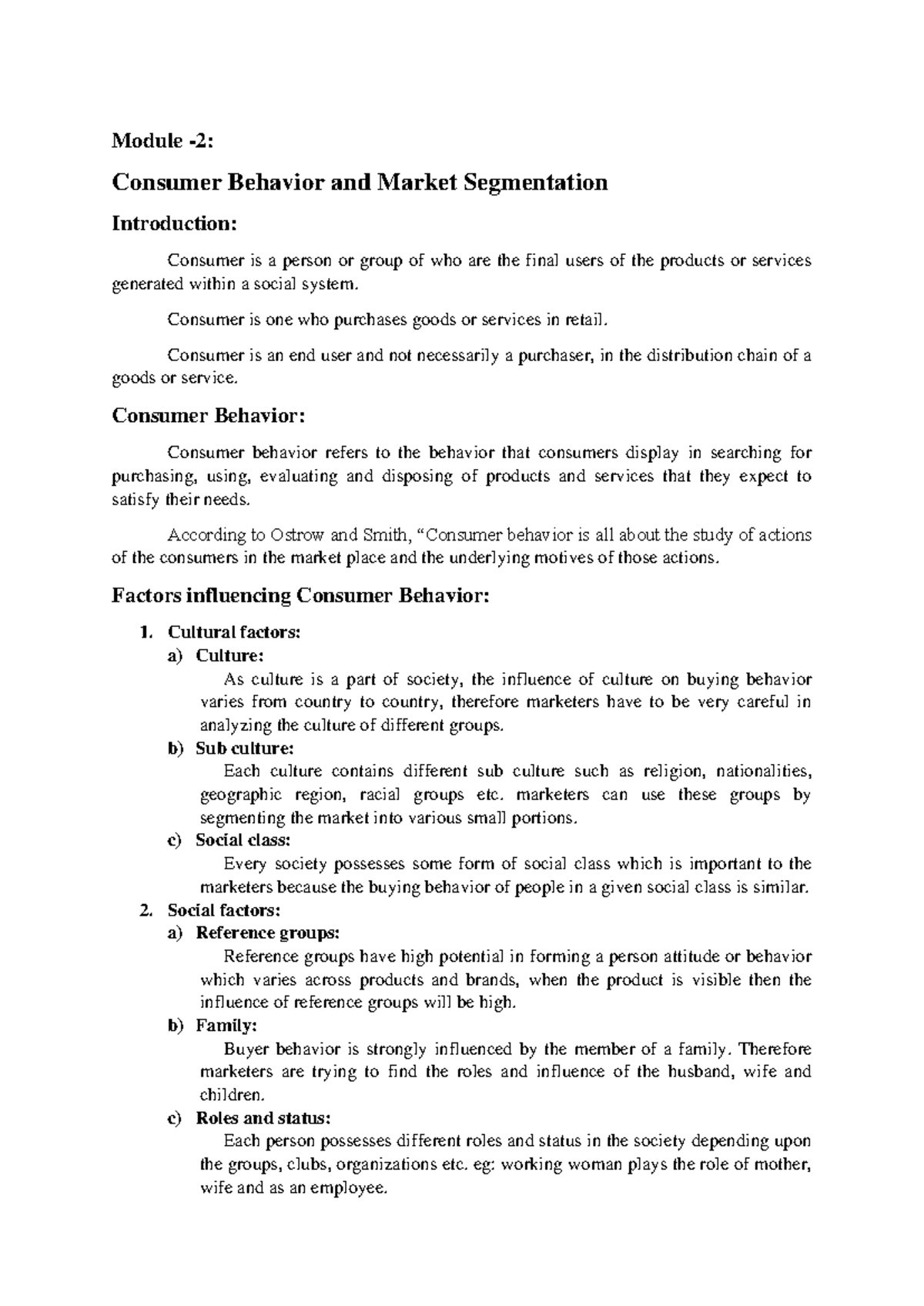 Module 2: Consumer Behavior & Market Segmentation Overview - BCOM 5th ...