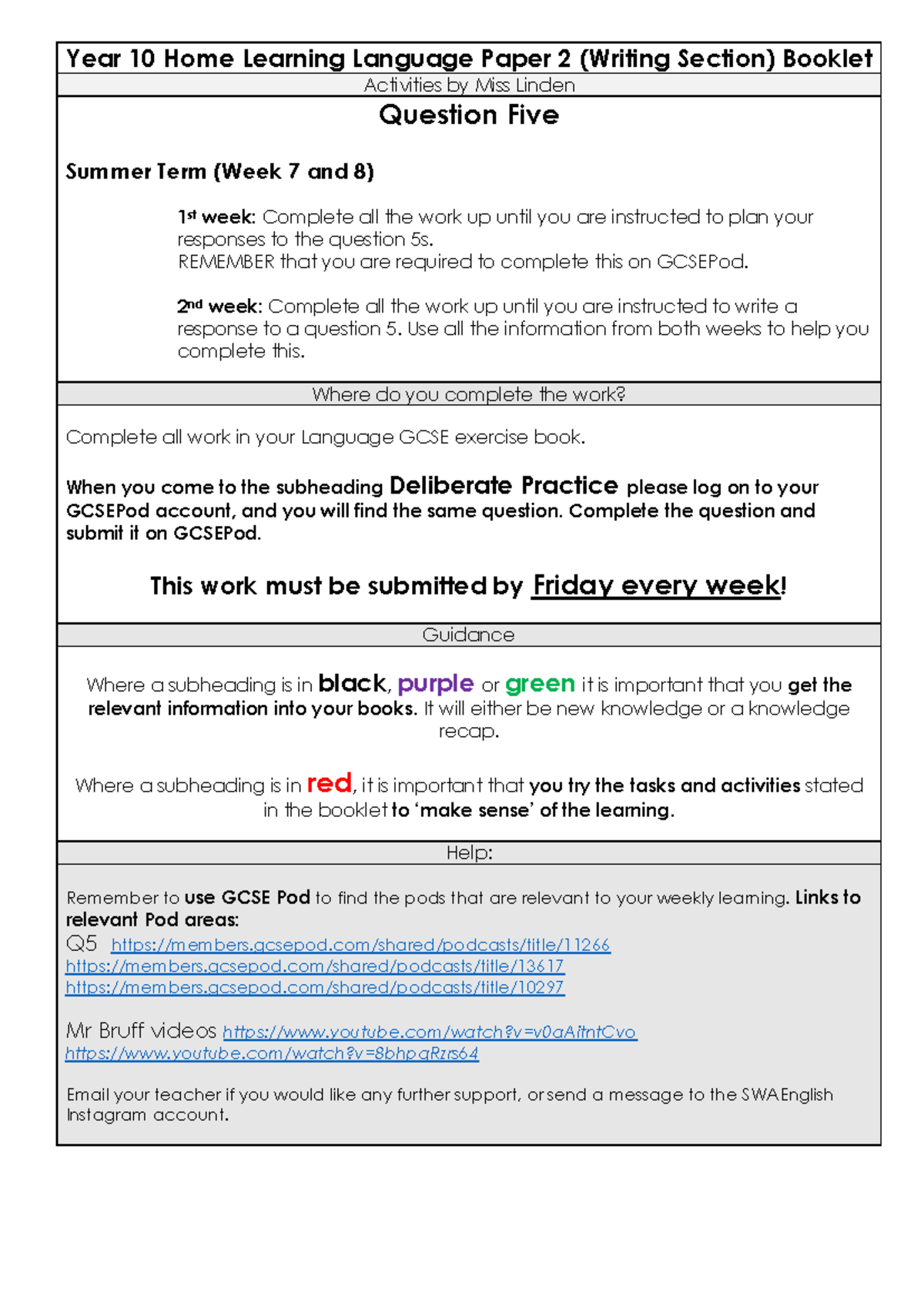 YR10 HL Language Paper 2 Writing Section Activities (Miss Linden) - Studocu